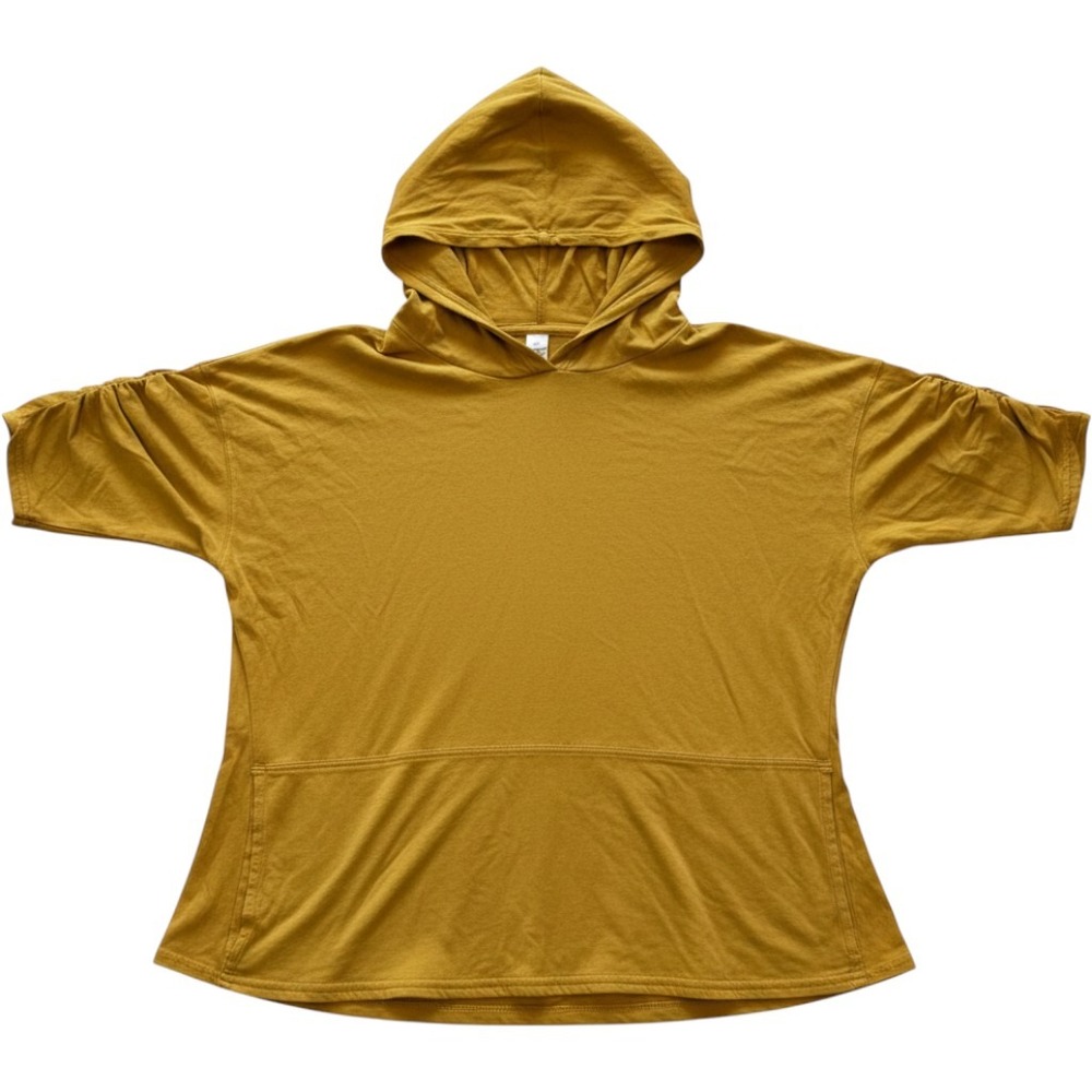 FP Movement Mustard Yellow Organic Pima Cotton Ruched Sleeve Hoodie XS